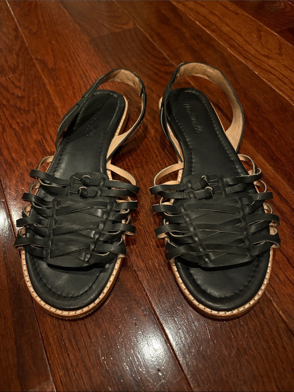 Madewell Black Strappy Leather Slingback Sandals